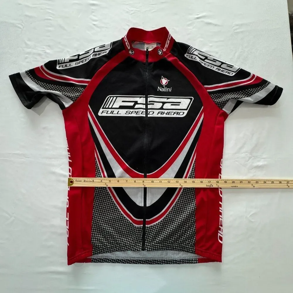 FSA Full Speed Ahead Mens XL Red Black Full-Zip Cycling Jersey Pristine Italy